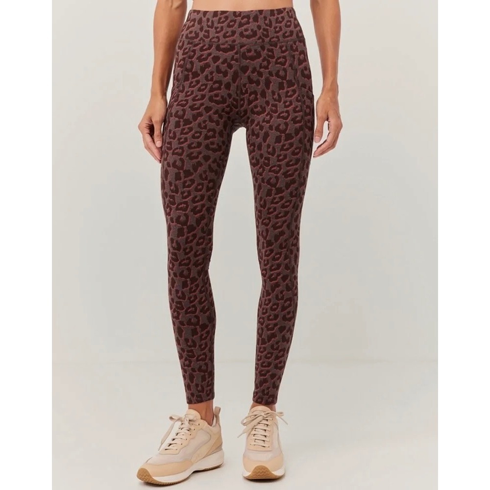 Pact Organic Cotton PureActive Pocket 7/8 Legging Chocolate Leopard Women's M